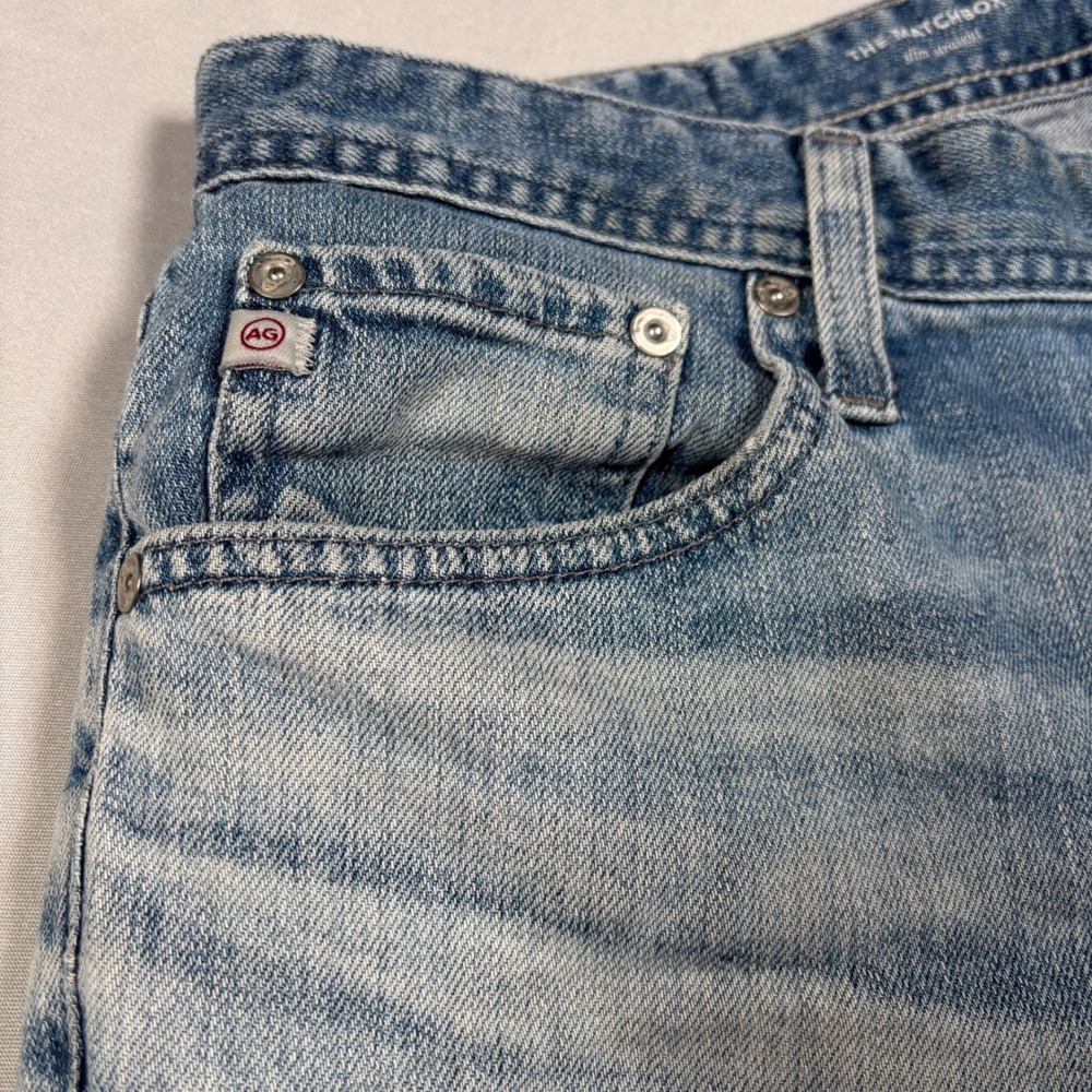 AG Adriano Goldschmied Jeans Mens 33R Light Blue The Matchbox Slim Straight 18Y - Picture 6 of 16